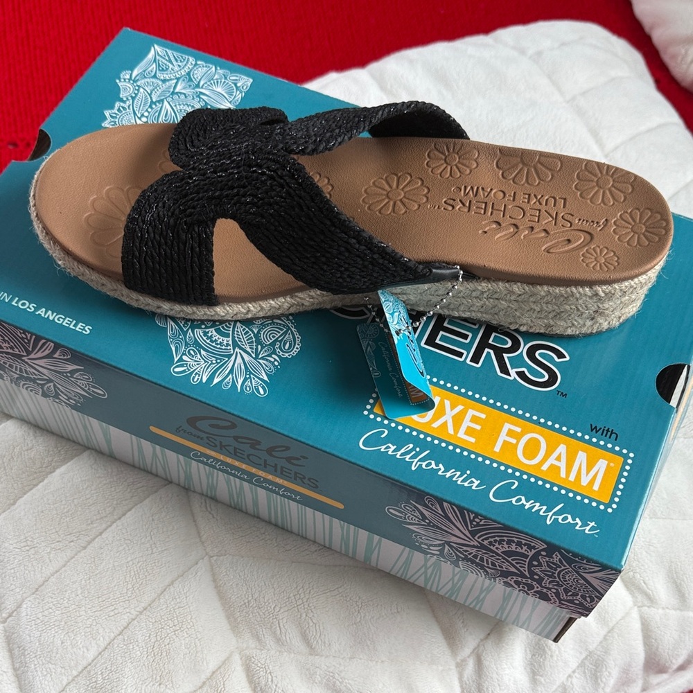 Skechers Black Woven Slide Sandals NWT